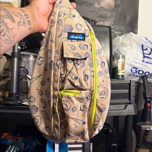 KAVU Beige and Navy Shell Print Belt Bag